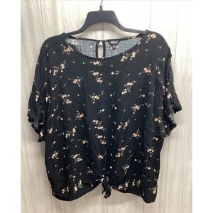 BUFFALO‎ Women's (Size 3X) Short Sleeve Round Neck Knotted Front Back Button Top